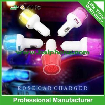 China Dual car usb charger with rose lighting . 2 USB car charger with rose indicator for sale