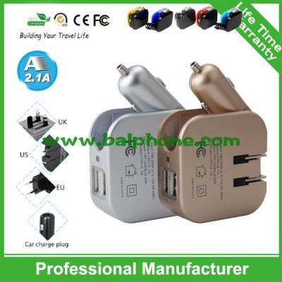 China Manufacturer direct promotion portable 2 in 1 travel and car charger interchangeable plug for sale