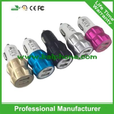 China New model aluminium alloy cover dual USB car auto charger two USB output 2.1A metal for sale