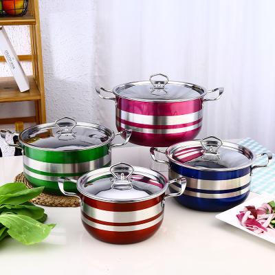 China Sustainable Manufacture Cookware Colorful Stainless Steel 8Pcs Cookware Set Cooking Pot Set Kitchenware for sale