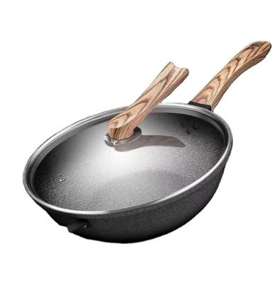 China Family Viable Aluminum Kitchenware Wooden Frying Pan Wok Handle 32cm 34cm 36cm for sale