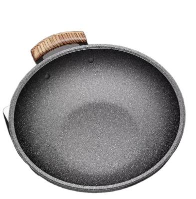 China Sustainable Handle Energy-saving Aluminum Wooden Wok Kitchenware Frying Pan Induction Non-Stick Gas Stove for sale