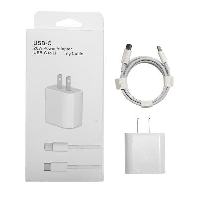 중국 Factory Wholesale Speed ​​USB Fast Charging Type C to UK EU Plug 5V PD Lightning Data Cable 20W Adapter Fast Charging Charger Set For iPhone Apple 판매용