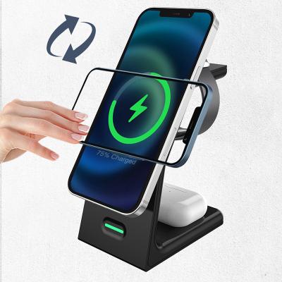 China Wireless Cell Phone/Watch/Earphone 3 in 1 Qi 15w Stand Dock Earphone Watch Cell Phone Smart Fast Charging Wireless Charger For iPhone Samsung Android for sale