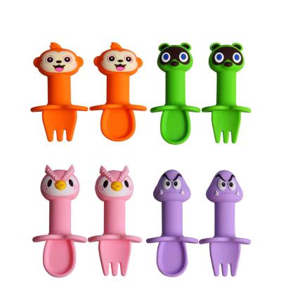 China We Have 10000 Styles For You To Choose Baby Supplies Products Food Grade Silicone Spoon Set Monkey Shape Silicone Spoon And Fork Set For Baby Soft Feeding Training for sale