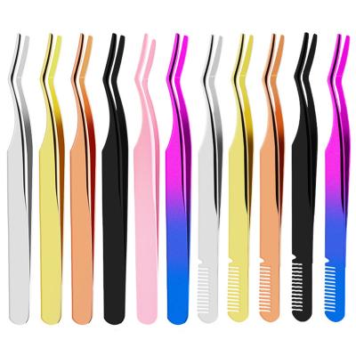 China We have 10000 styles for you to choose Colorful Stainless Steel Eyebrow Tweezers Eyelash Accessories Eye Makeup Lash Extension Tweezers Portable Highlights Tool Supplies for sale