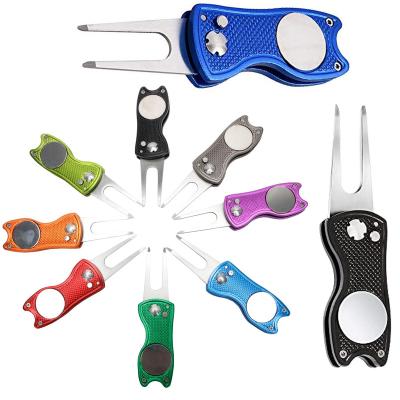 China We have 10000 styles for you to choose high quality stainless steel foldable accessories fork clod repair tool magnetic golf clip button ball marker for sale