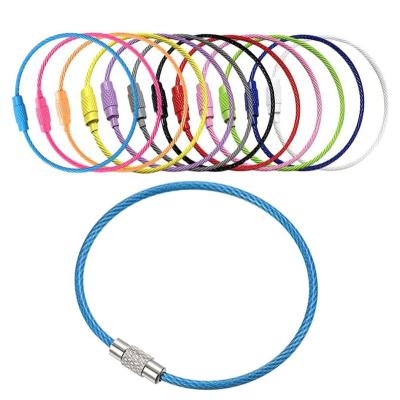 China We have 10000 styles for you to choose stainless steel circle loop luggage drop cable (tag) rope key holder key chain key chain wire screw EDC Locks 1.5*150mm Circle Buckle for sale