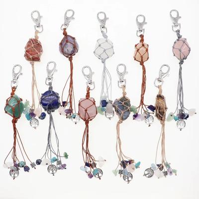 China We have 10000 styles for you to choose Hot Handmade Looped Crystal Healing Gemstone Keychain Macrame Bag Handle Boho Style Macrame Hanging Ornaments Gift Accessories for sale