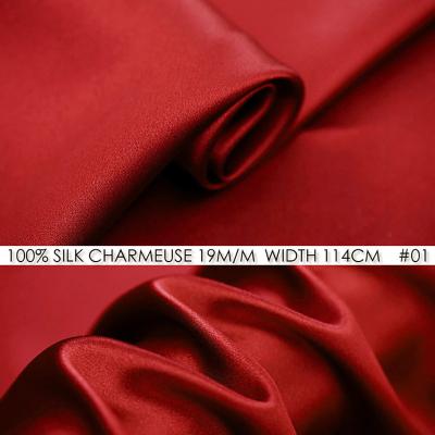 China Anti Pill Dress Material Mulberry Silk 100% Pure Silk Satin 19momme Fabric For Sewing Patchwork for sale