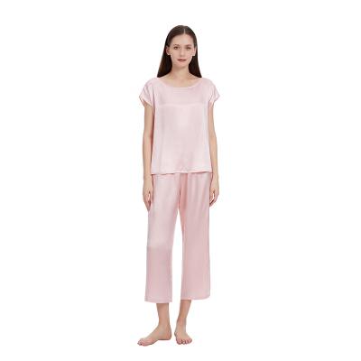 China QUICK DRY short sleeve pajamas set 100% silk sleepwear MOQ 1pc natural silk shiny women luxury and elegant nightgown for sale