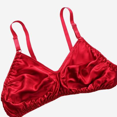 China QUICK DRY thin natural silk bra 100% satin bra factory wholesale price two layers without sponge for sale