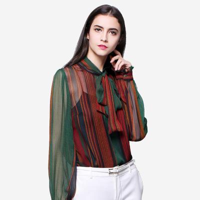 China Anti-pilling Custom Printed Logo Label Chiffon Shirt Women Summer 100% Chiffon Shirt Women Summer Silk Shirt With Camisole for sale