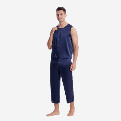 China Custom 100% Mulberry Silk Mens Sleepwear Logo Pure Silk Pajama Set QUICK DRY Pajamas Tank Tops For Summer for sale