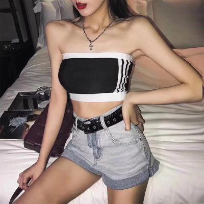 China 2021 QUICK DRY Non Slip Strapless Bra Camisole Crop Top Sexy Stripe Wrapped Chest Bralette Cheerleading Camisole Sexy Tube Top for sale