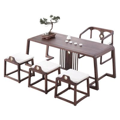 China Environmental Friendly Environment Friendly Living Room Coffee Table Leisure Tea Table Solid Wood Indoor Modern Chinese Tea Table And Chair Combination Black Walnut for sale