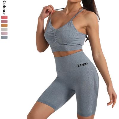 China Yoga Suit Antibacterial Antibacterial Seamless Bra Shorts Suit Sling Sports Back Bra High Waist Shorts For Women Workout Wear for sale