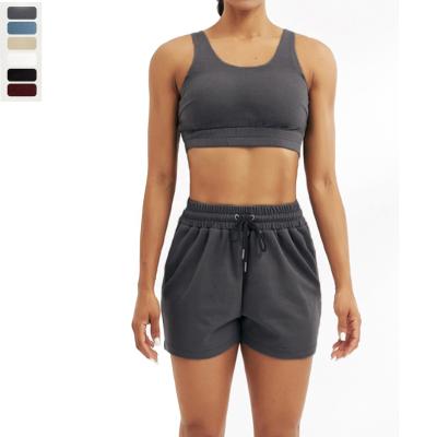 China Antibacterial Antibacterial Sport Set Women 2 Piece Set Crop Top Bra Top Shorts With Pockets Workout Equipment Yoga Sets Clothes for sale