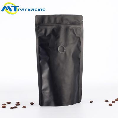 China 250G Matte Black Coffee Packaging Bags Stand Up Pouch With Valve And Zipper for sale