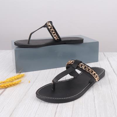 China Fashion Bow Sandals 2022 Classic Comfy Sandals Flat Shape Slippers For Women Slides Cork Sole Sandals Microfabric Gold Chain for sale