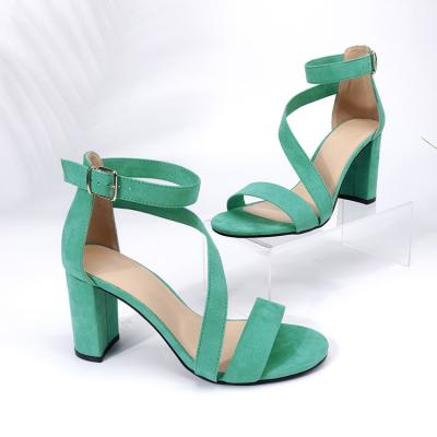 China Around 2023 New Style Suede Cloth Women's High Heels Chunky Heels Strap Sexy Women's Sandals for sale