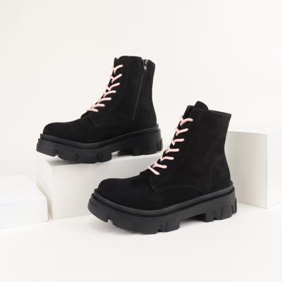 China Fashion Black Women's Fabric Ladies Micro Heel Round Low Round Toe Chunky Boots Comfortable Soft Boots for sale