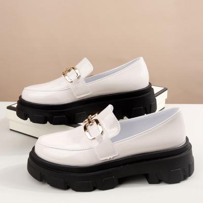 China New Design Curvy Women Fashion Shallow Round Head Thick-unique British Style Women Shoes Lofar Shoes for sale