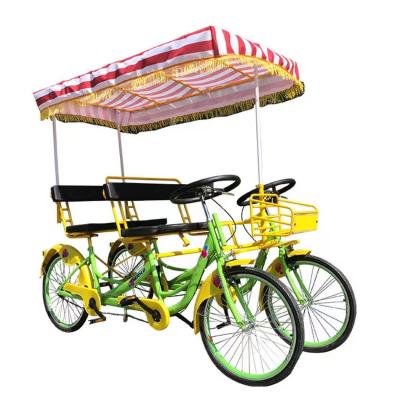 China Stahlrahmen 26' Tandem 4-Rad-Erwachsener Straßen Sightseeing-Fahrrad für Strand Touristen Fahrradfahren zu verkaufen