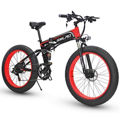 China Bicicleta eléctrica con neumático plegable de grasa 13AH SMLRO S11 26x4.0 pulgadas 48V 1000W Motor de 7 velocidades en venta