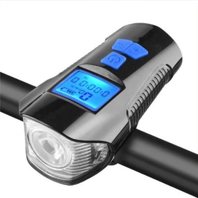 China Black Usb Charging Bike Front Light Flashlight Handlebar Cycling Head Light Speed Meter Lcd Screen for sale