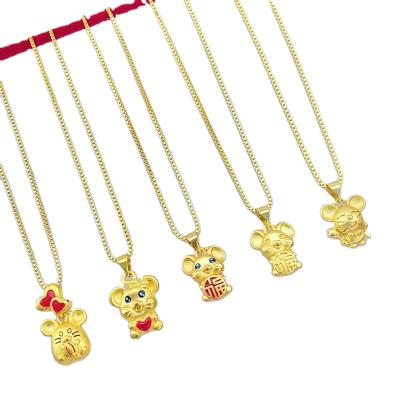 China Lucky Rat Pendant Necklaces Women Animal Gold Plated Latest Design Jewelry Mouse Charm Necklace Cute Cute For New Year Gifts for sale