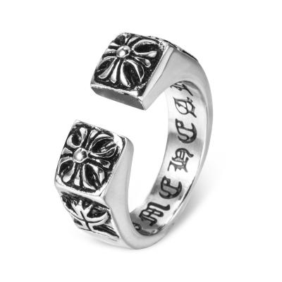 China Hiphop JBX0010 European American Titanium Steel Cast Punk Punk Fashion Stainless Steel Cross Flower Open Ring for sale