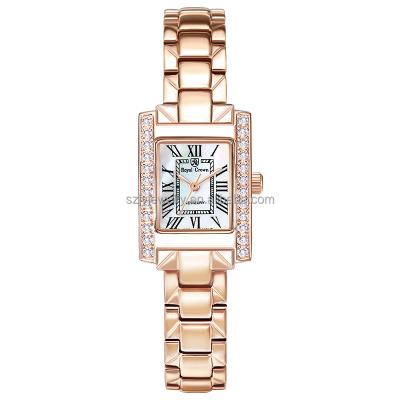 China Fashion Automatic Crystal Stone Wristwatch Stainless Steel Classic Date 6306s Ladies Luxury Quartz Rose Gold Ladies Watch for sale