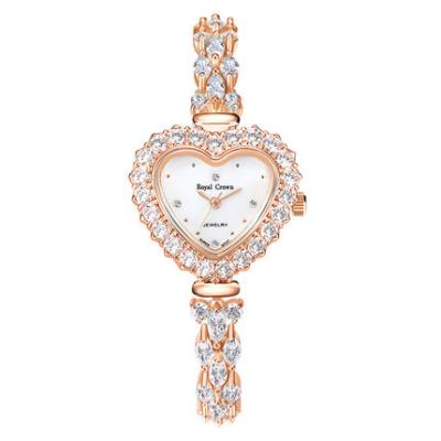 China New Date 3595 White Gold Quartz Stone Ladies Stainless Steel Automatic Luxury Diamond Cover Zircon Rose Gold Heart-shaped Watch for sale