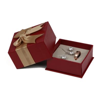 China Packaging Jewelry Display BOXX003 Customized Luxury Jewelry Cardboard Personalized Red Paper Packing Gift Box With Ribbon Bowknot for sale