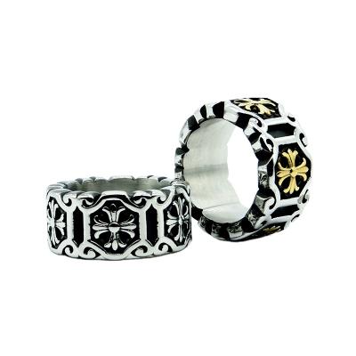 China Hiphop Factory Wholesale Cross Flower Geometric Unisex Titanium Steel Ring JBX0031 for sale