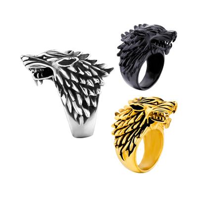 China Gothic Style Men's Hiphop JBX0021 Stainless Steel Northern Viking Wolf Ring Punk Rings for sale