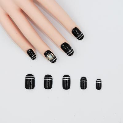 China Super shing design black fake nail packed by acrylic box full nail cover false nail tips for sale