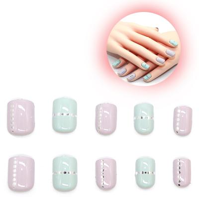 China Design #JC101 Hologram Fake Nails Full Cover False Nails Short Square Nail Tips for sale