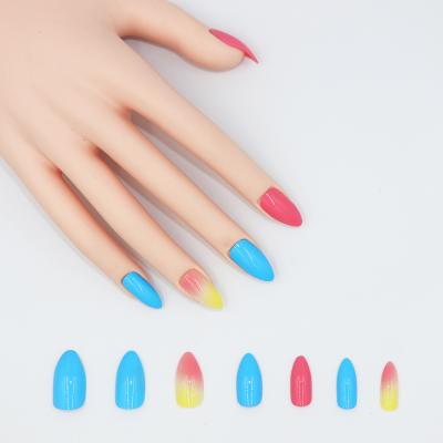 China Long Nail Design Tips Shiny Gradient Color Stiletto Nail Charm Fake Nails for sale