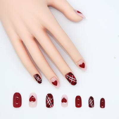 China Love And Grid Design False Nails #JC35 Fake Nails Artificial Nails For Women for sale