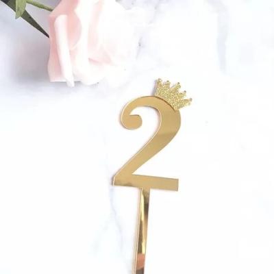 China Yiwu Happy Birthday Number Cake Topper 2020 Laser Glitter Gold Cup Birthday Wedding Party Decoration Wholesale Number Cake Topper for sale