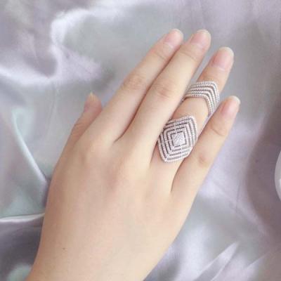 China CZ 925 Silver Magnificent Silver Weave Double Midi Clear Ring for sale