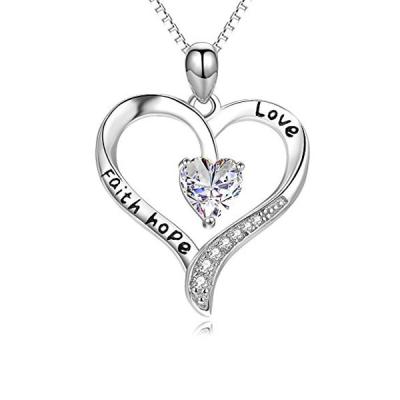 China Silver Love Hope Faith Engraved 925 Sterling Silver Heart Shaped Pendant for sale