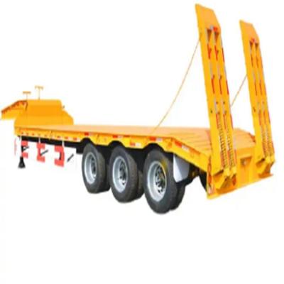 Chine Poids lourd à 3 / 4 essieu 40FT 60T camion à lit bas semi-remorque avec rampe hydraulique et pièces de rechange de marque célèbre, H acier poutre latérale à vendre