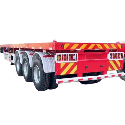 China Tri-Axle 4 axle 20FT 40FT uitbreidbare container flatbed truck trailer met container slot Te koop