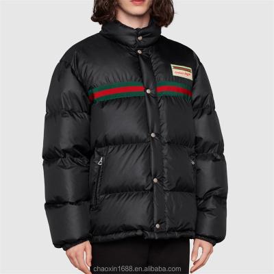 China OEM QUICK DRY custom logo embroidery turn-down collar black down jacket waterproof and windproof striper for men for sale