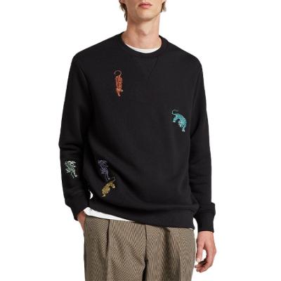 China anti-wrinkle new OEM style custom embroidery loose fit knitwear crew neck black designer knitted sweater for men for sale