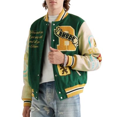 China QUICK DRY custom logo embroidery OEM vintage sleeve baseball bomber letterman varsity leather jacket for men for sale