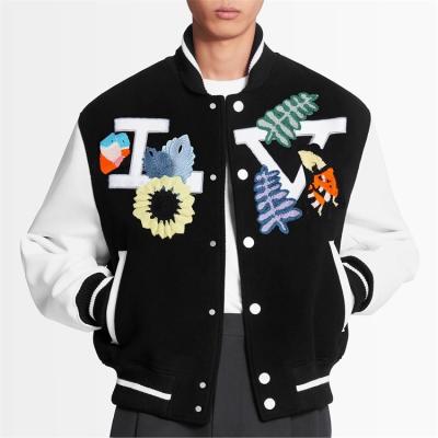 China QUICK DRY OEM custom body sleeve embroidery letterman bomber varsity woolen leather jacket for men for sale